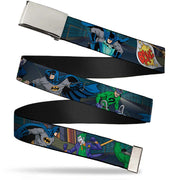 Chrome Buckle Web Belt - Batman Battling Villains in Tunnel Webbing Web Belts DC Comics