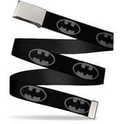 Chrome Buckle Web Belt - Batman Shield Black/Gray Webbing Web Belts DC Comics