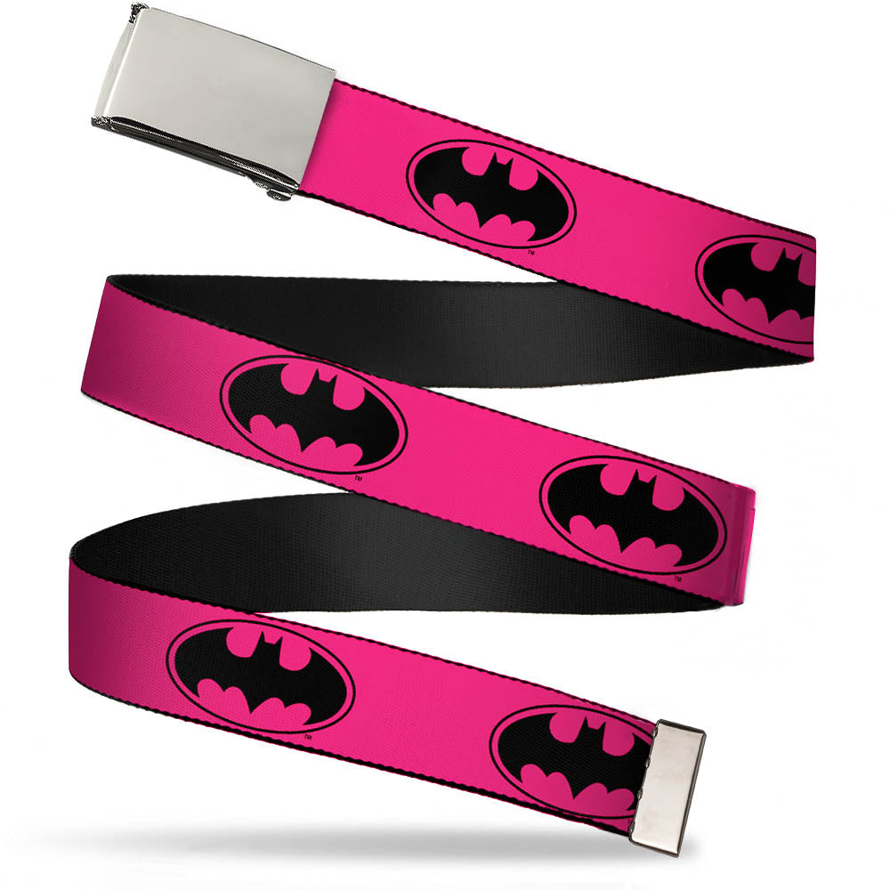 Chrome Buckle Web Belt - Bat Signal-3 Fuchsia/Black/Fuchsia Webbing Web Belts DC Comics