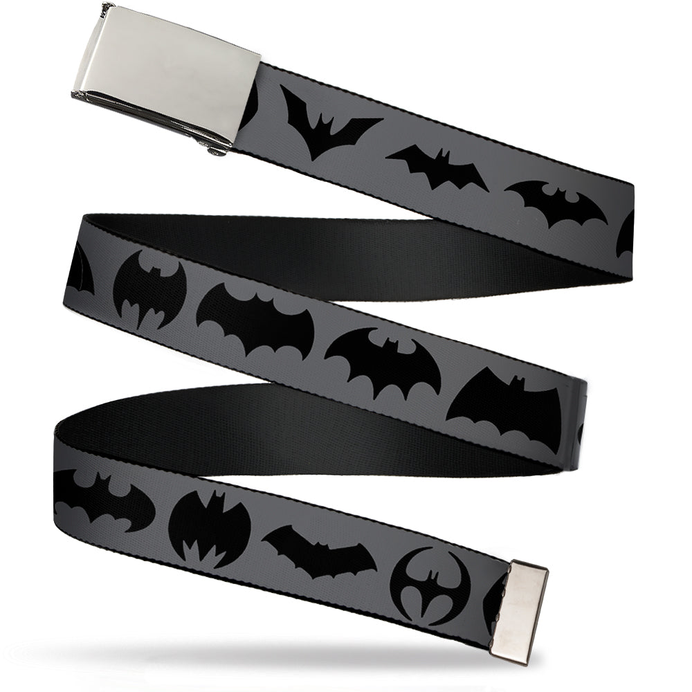 Chrome Buckle Web Belt - Bat Logo Transitions Gray/Black Webbing Web Belts DC Comics