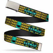 Chrome Buckle Web Belt - Batman Face & Logo Sketch/NANANA! Black/Yellow/Aqua Webbing Web Belts DC Comics
