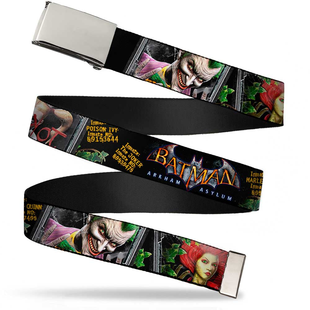 Chrome Buckle Web Belt - BATMAN ARKHAM ASYLUM Patients Joker/Poison Ivy/Harley Quinn Webbing Web Belts DC Comics