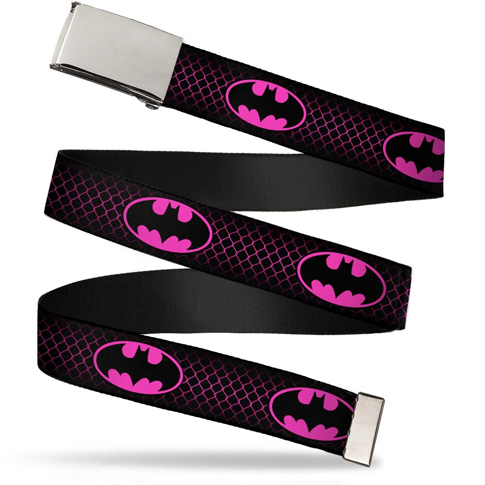 Chrome Buckle Web Belt - Batman Shield/Chainlink Black/Hot Pink Webbing Web Belts DC Comics