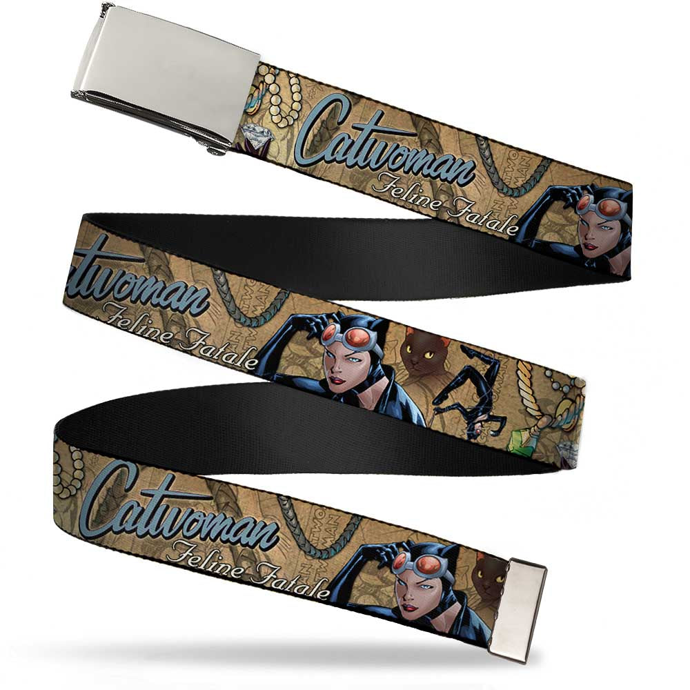 Web Belt Blank Chrome Buckle - CATWOMAN-NINE LIVES OF A FELINE FATALE Pose2/Jewelry/Black Cat Tans Webbing Web Belts DC Comics