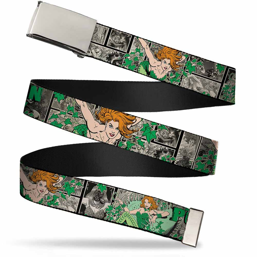 Chrome Buckle Web Belt - POISON IVY Poses/Comic Scenes Grays/Greens Webbing Web Belts DC Comics