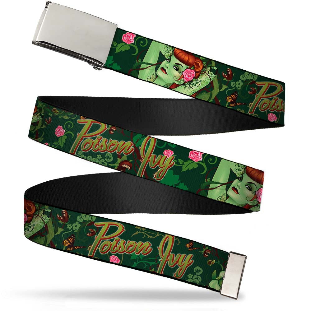Chrome Buckle Web Belt - POISON IVY Bombshell Poses Greens/Reds Webbing Web Belts DC Comics
