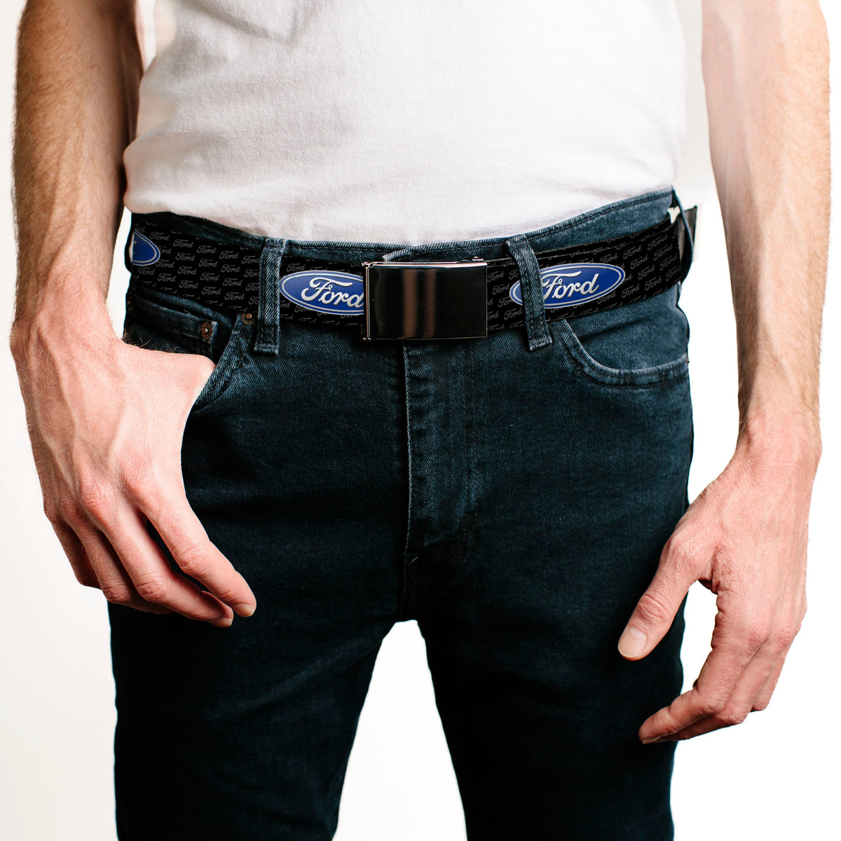 Web Belt Blank Chrome Buckle - Ford Oval REPEAT w/Text Webbing Web Belts Ford