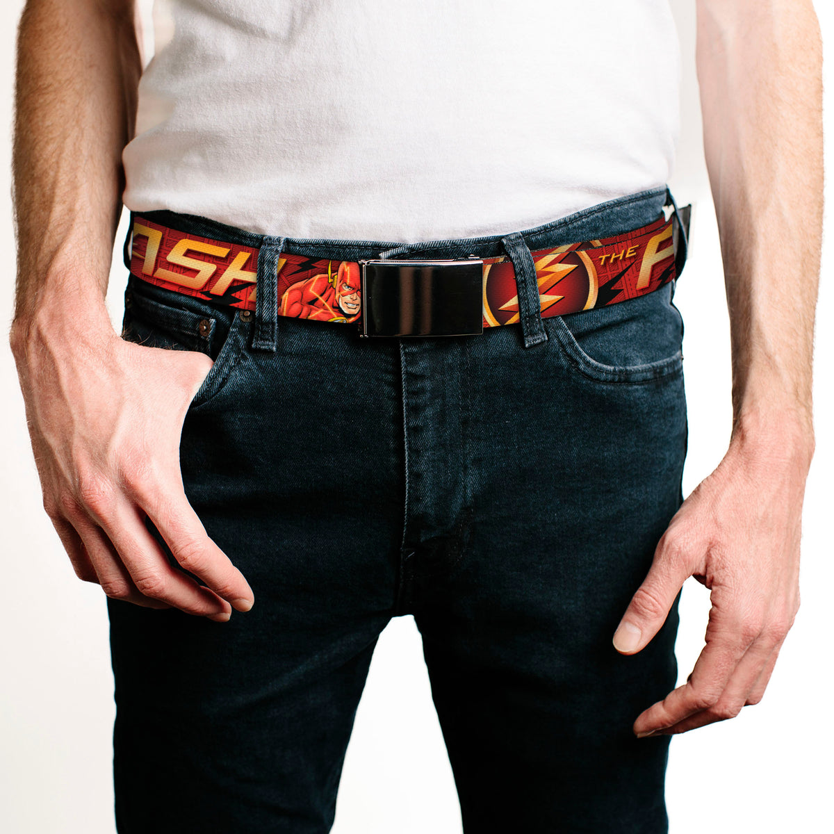 Web Belt Blank Chrome Buckle - THE FLASH/Logo3/Poses Black/Red/Gold Webbing Web Belts DC Comics