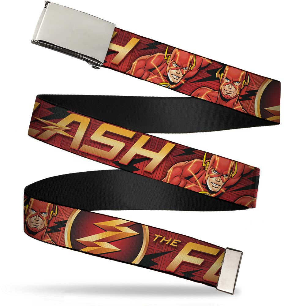 Web Belt Blank Chrome Buckle - THE FLASH/Logo3/Poses Black/Red/Gold Webbing Web Belts DC Comics