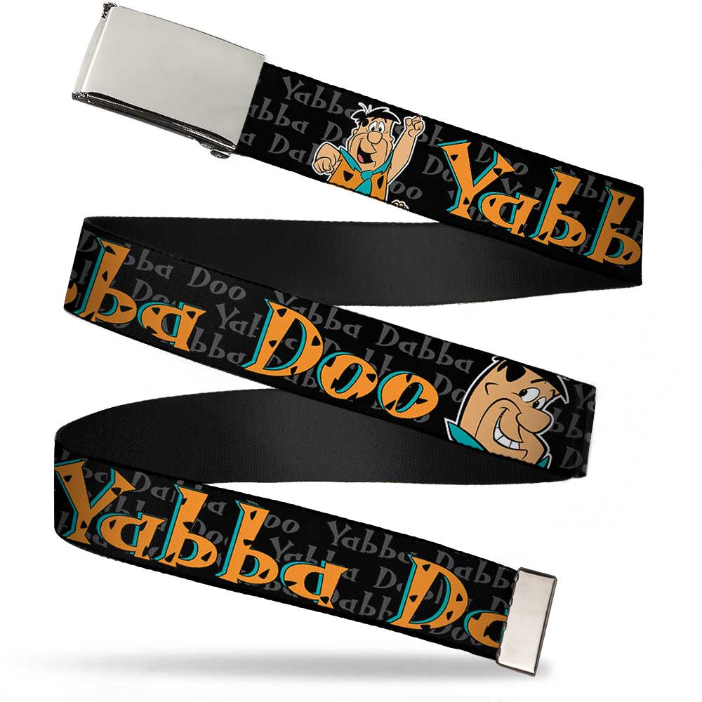Chrome Buckle Web Belt - Fred Face/Pose YABBA DABBA DOO Black/Gray/Orange Webbing Web Belts The Flintstones