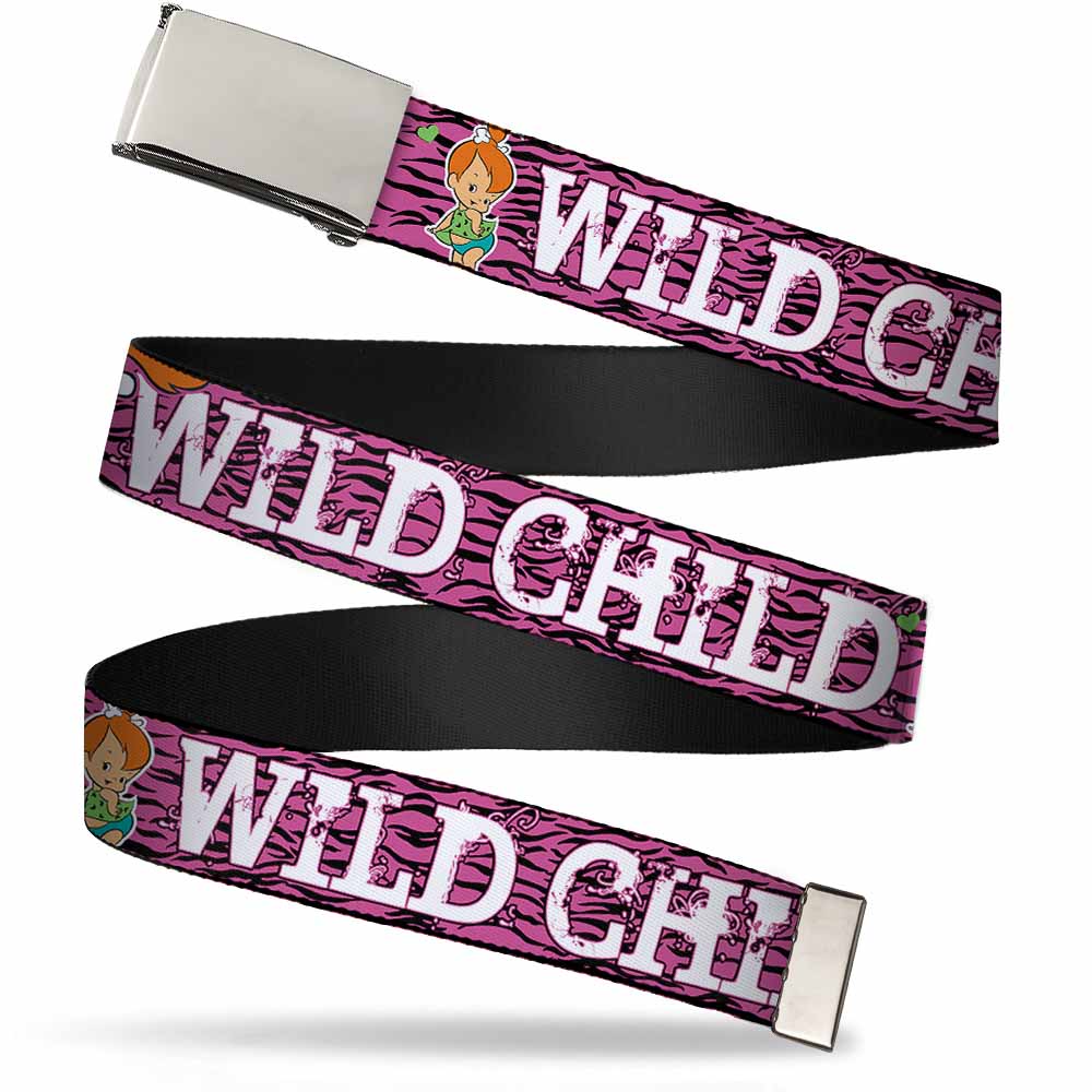 Chrome Buckle Web Belt - Pebbles Face/Pose WILD CHILD Pink/Black/White Webbing Web Belts The Flintstones