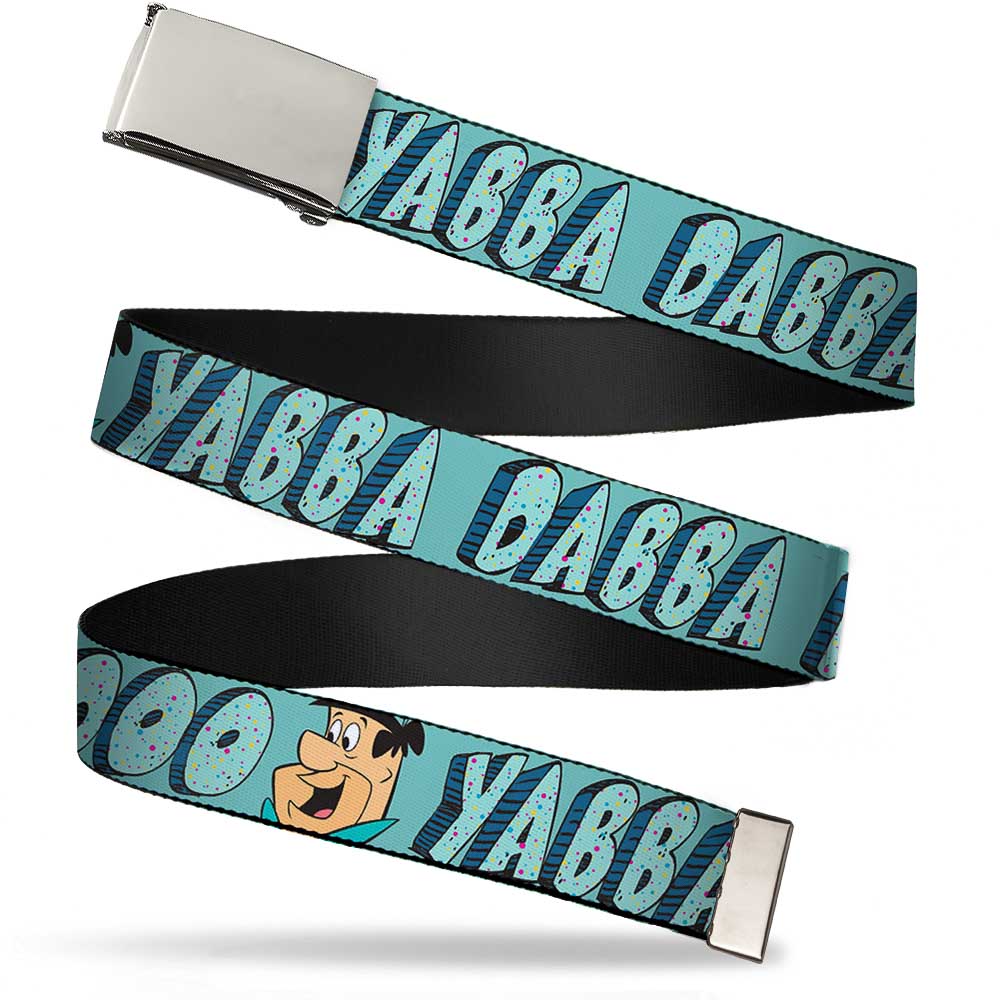 Chrome Buckle Web Belt - Fred Face YABBA DABBA DOO Blues Webbing Web Belts The Flintstones