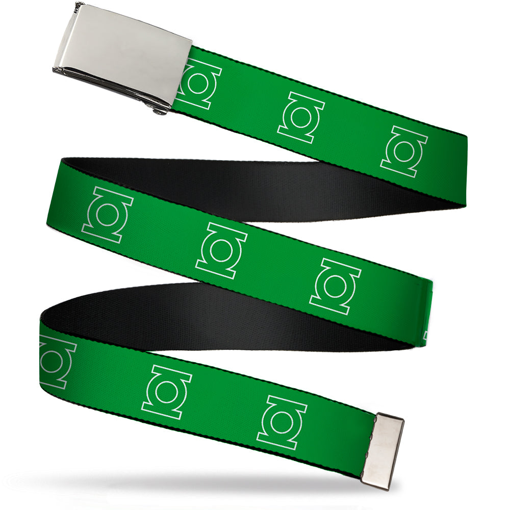 Chrome Buckle Web Belt - Green Lantern Logo Green/White Webbing Web Belts DC Comics