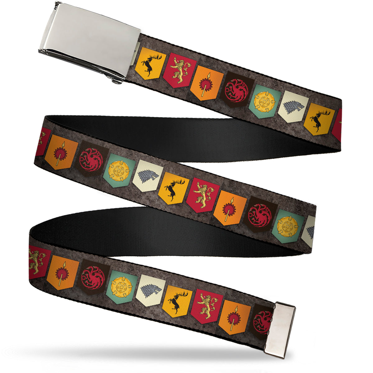 Web Belt Blank Chrome Buckle - Game of Thrones Six House Sigil Banners Grays Webbing Web Belts Game of Thrones