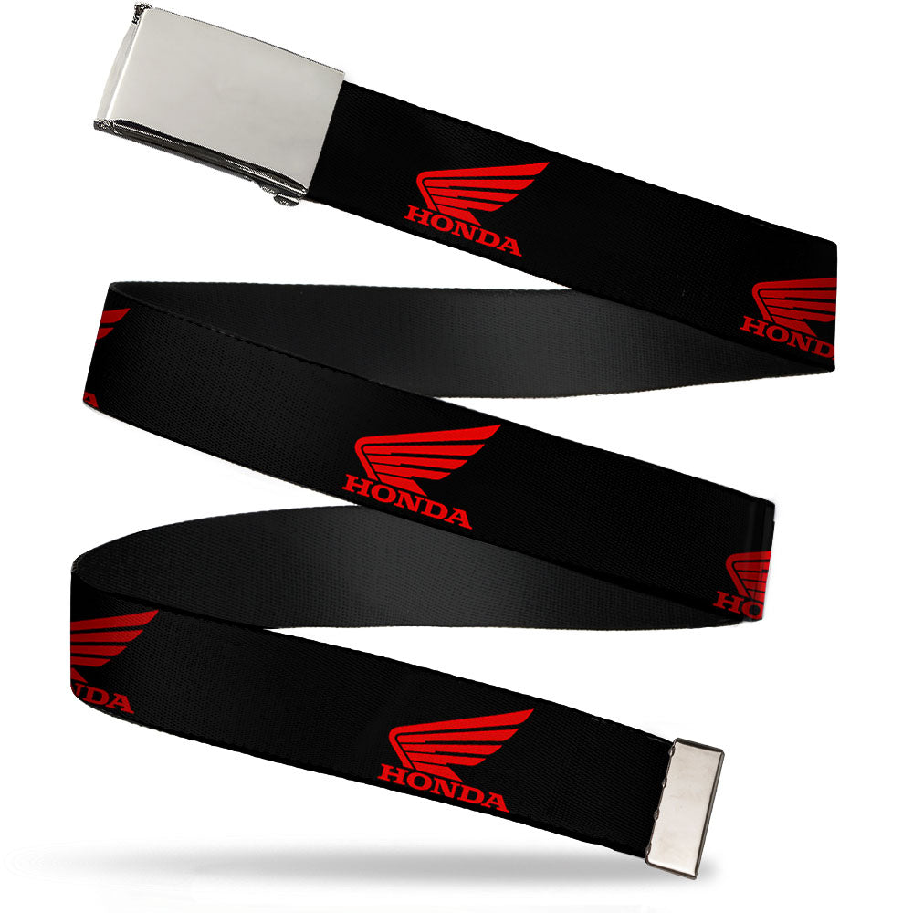 Chrome Buckle Web Belt - HONDA Motorcycle Logo Black/Red Webbing Web Belts Honda Motorsports
