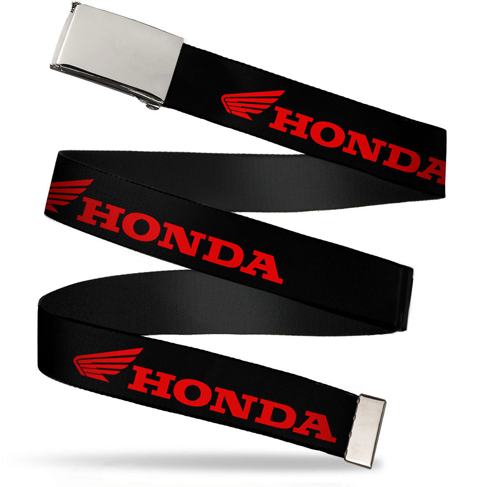 Web Belt Blank Chrome Buckle - HONDA/Wing Logo Black/Red Webbing Web Belts Honda Motorsports
