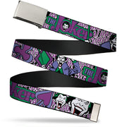 Chrome Buckle Web Belt - Joker Face/Logo/Spades Black/White/Purple Webbing Web Belts DC Comics