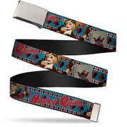 Chrome Buckle Web Belt - Harley Quinn Bombshell Pin-Up Pose/Joker Card/Suits Blue/White/Red/Black Webbing Web Belts DC Comics