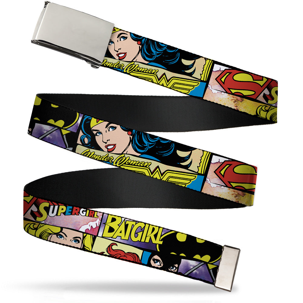 Chrome Buckle Web Belt - Superheroines Wonder Woman/Supergirl/Batgirl Webbing Web Belts DC Comics