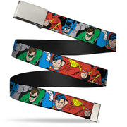 Chrome Buckle Web Belt - Justice League Superheroes CLOSE-UP New Webbing Web Belts DC Comics