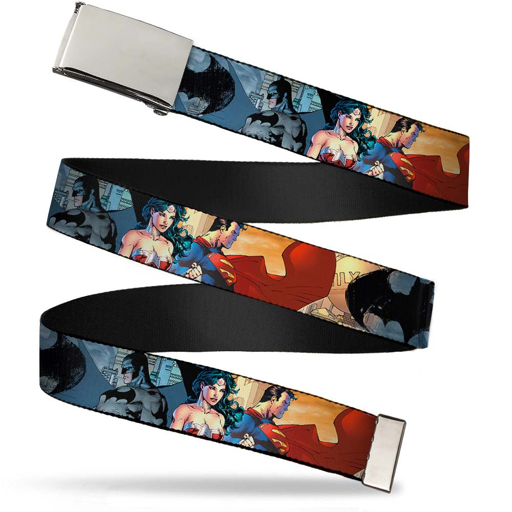 Chrome Buckle Web Belt - DC Comics Trinity Group Pose/Logos Webbing Web Belts DC Comics