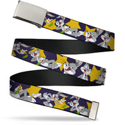 Chrome Buckle Web Belt - Bugs Bunny Poses/Stars Navy Webbing Web Belts Looney Tunes