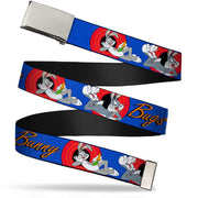Chrome Buckle Web Belt - BUGS BUNNY w/Bugs Poses Blue Webbing Web Belts Looney Tunes