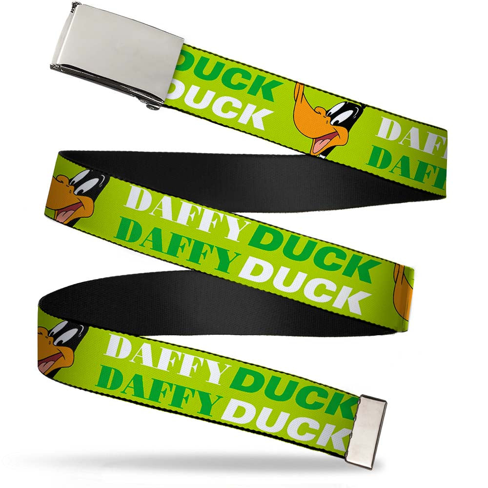 Chrome Buckle Web Belt - DAFFY DUCK w/Face CLOSE-UP Greens Webbing Web Belts Looney Tunes