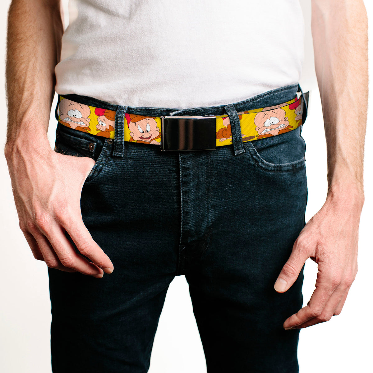 Chrome Buckle Web Belt - Elmer Fudd Expressions Yellow Webbing Web Belts Looney Tunes