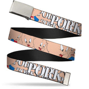 Chrome Buckle Web Belt - PORKY PIG w/Poses Pink Webbing Web Belts Looney Tunes