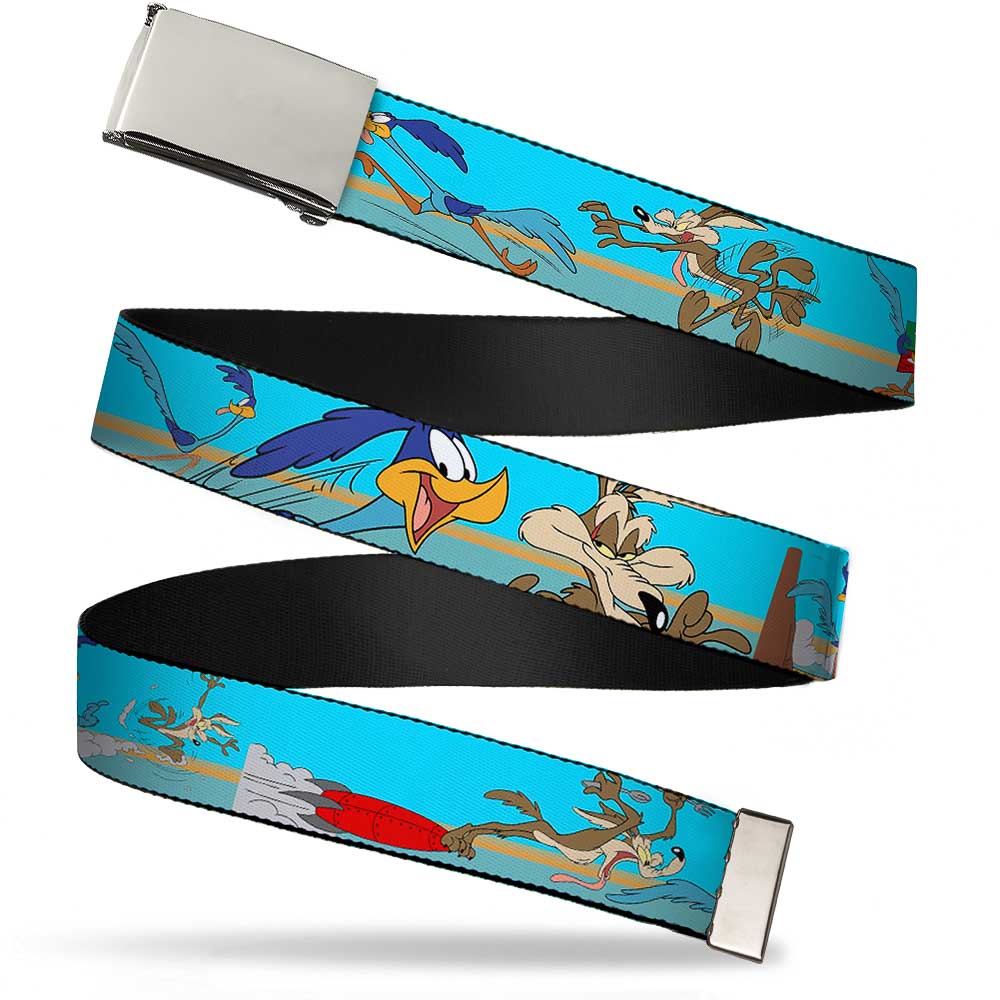 Web Belt Blank Chrome Buckle - Road Runner/Wile E. Coyote Scene2 Desert Webbing Web Belts Looney Tunes