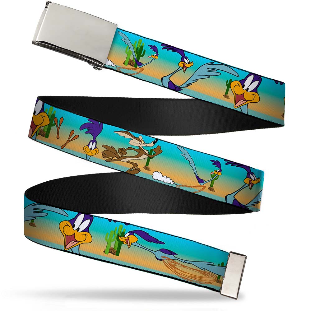 Web Belt Blank Chrome Buckle - Road Runner/Wile E. Coyote Scene1 Desert Webbing Web Belts Looney Tunes