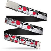 Chrome Buckle Web Belt - Sylvester the Cat Expressions Gray Webbing Web Belts Looney Tunes