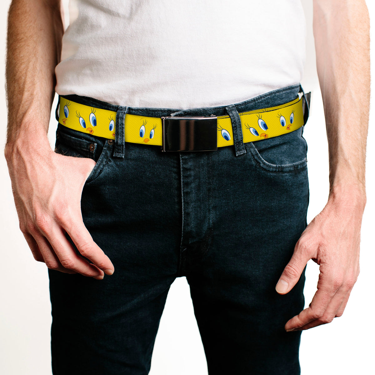 Chrome Buckle Web Belt - Tweety Bird Expressions2 Webbing Web Belts Looney Tunes