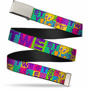 Chrome Buckle Web Belt - TWEETY Letter Blocks Polka Dot Multi Color Webbing Web Belts Looney Tunes