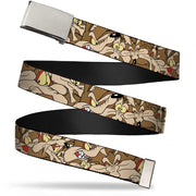 Chrome Buckle Web Belt - Wile E. Coyote Expressions Stacked Webbing Web Belts Looney Tunes