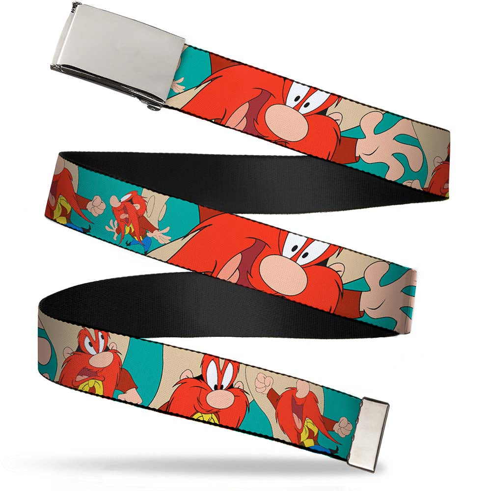 Chrome Buckle Web Belt - Yosemite Sam Poses Turquoise Webbing Web Belts Looney Tunes