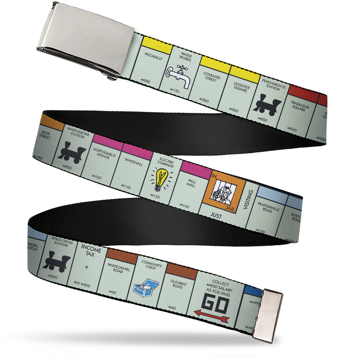 Web Belt Blank Chrome Buckle - Monopoly British UK Game Board Space Blocks Webbing Web Belts Hasbro