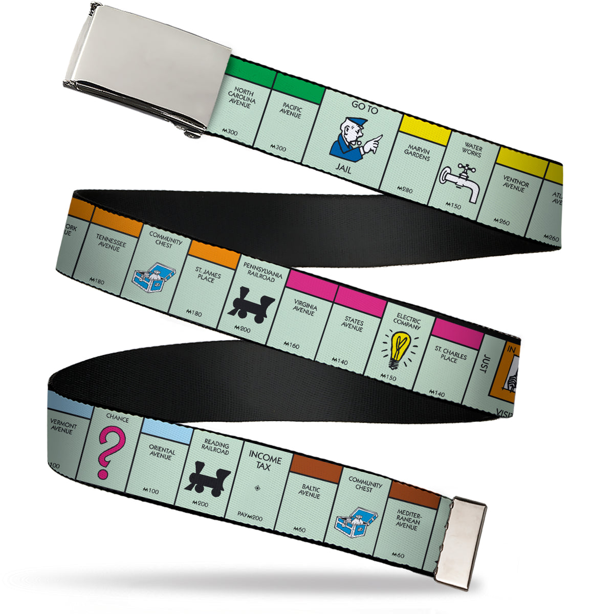 Web Belt Blank Chrome Buckle - Monopoly Game Board Space Blocks Webbing Web Belts Hasbro