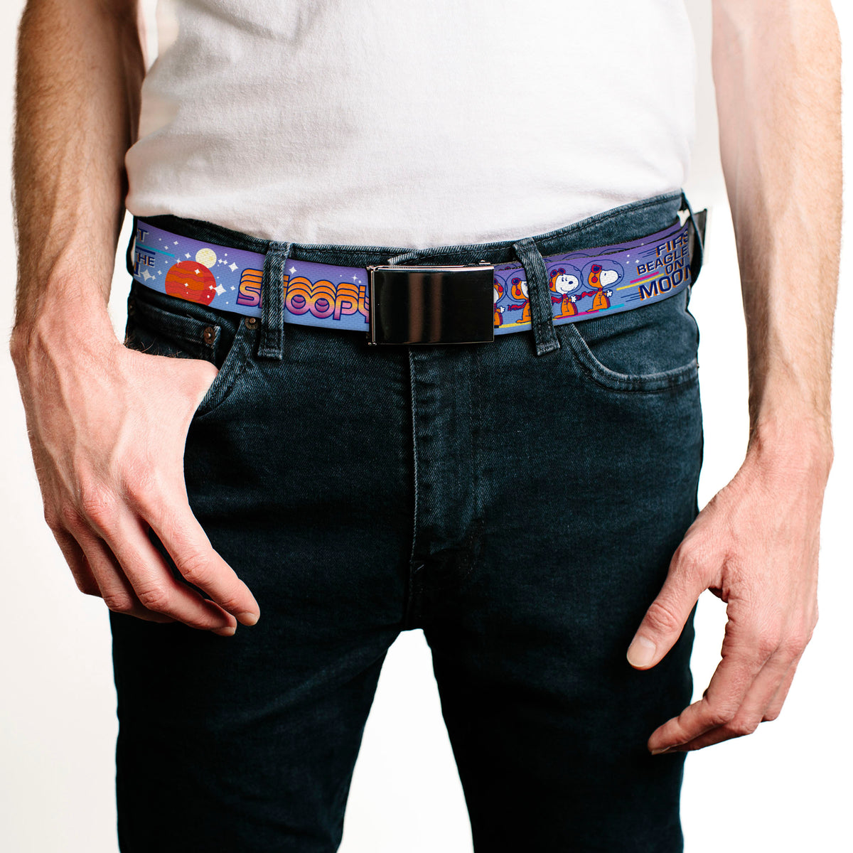 Astronaut Snoopy Launch Web Belt – Peanuts Chrome Buckle White/Multicolor Web Belts Peanuts