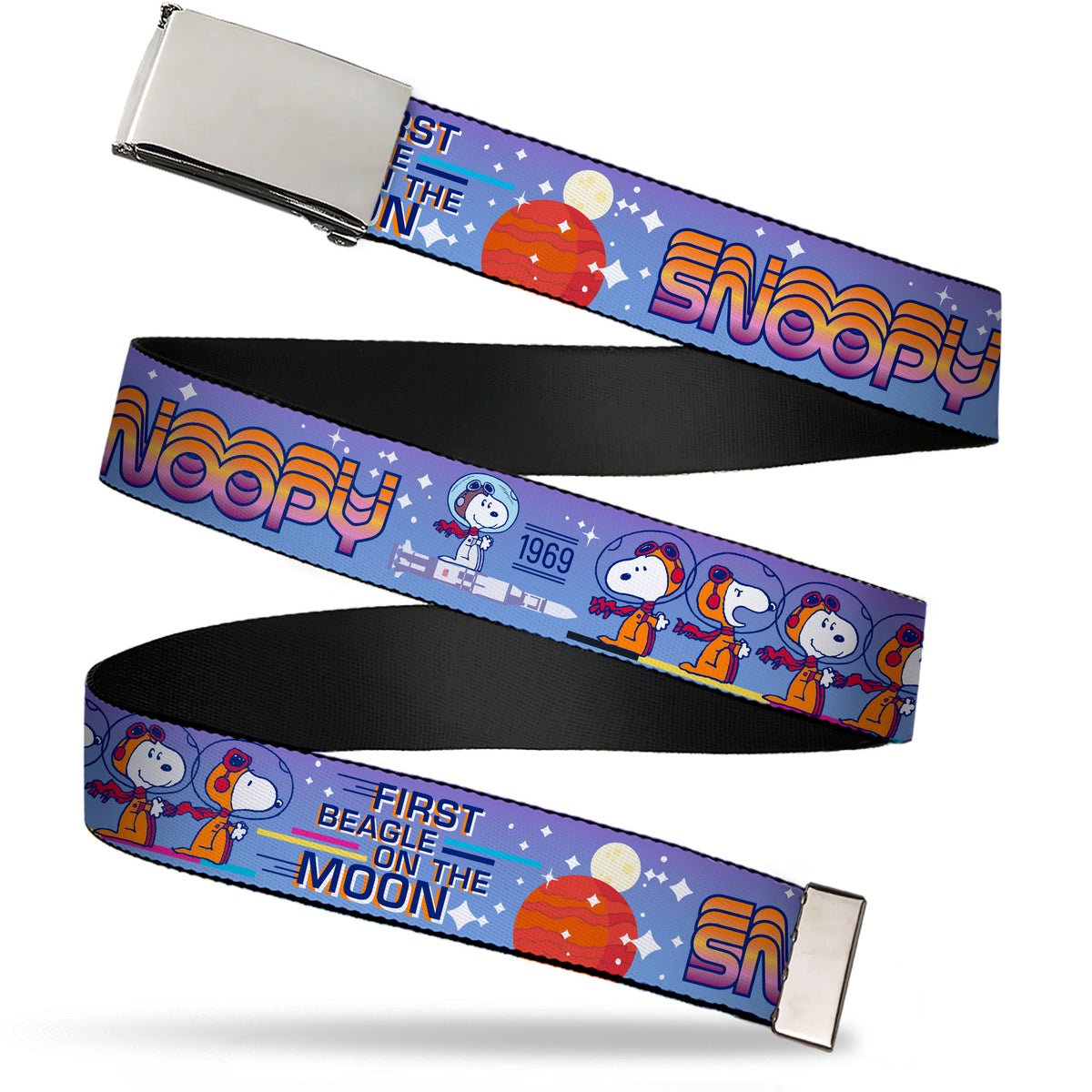 Astronaut Snoopy Launch Web Belt – Peanuts Chrome Buckle White/Multicolor Web Belts Peanuts