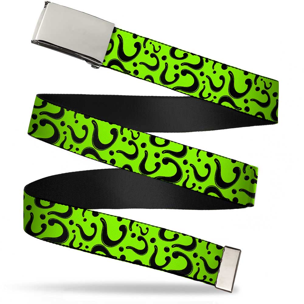 Chrome Buckle Web Belt - Question Mark Scattered Lime Green/Black Webbing Web Belts DC Comics