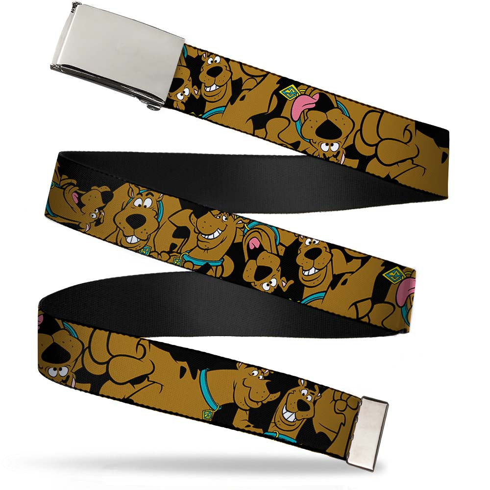 Chrome Buckle Web Belt - Scooby Doo Stacked CLOSE-UP Black Webbing Web Belts Scooby Doo