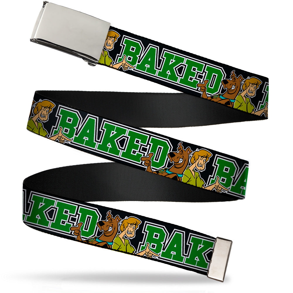 Chrome Buckle Web Belt - Scooby Doo & Shaggy Pose/BAKED Black/Green Webbing Web Belts Scooby Doo