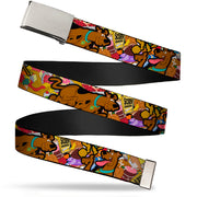 Chrome Buckle Web Belt - Scooby Doo Poses/Snacks Stacked Webbing Web Belts Scooby Doo