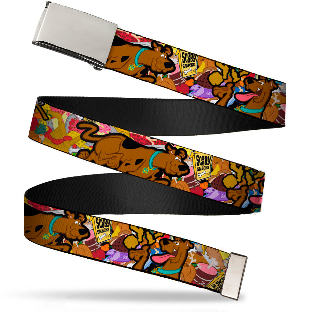 Chrome Buckle Web Belt - Scooby Doo Poses/Snacks Stacked Webbing Web Belts Scooby Doo