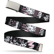 Chrome Buckle Web Belt - Batgirl/Wonder Woman/Supergirl Retro Panels Black/Pink/White Webbing Web Belts DC Comics