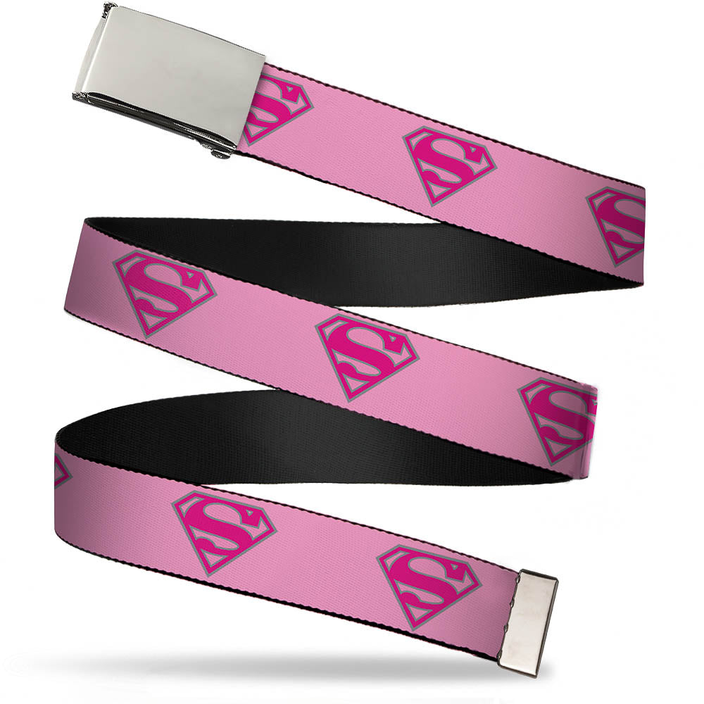 Chrome Buckle Web Belt - Superman Shield Pink Webbing Web Belts DC Comics
