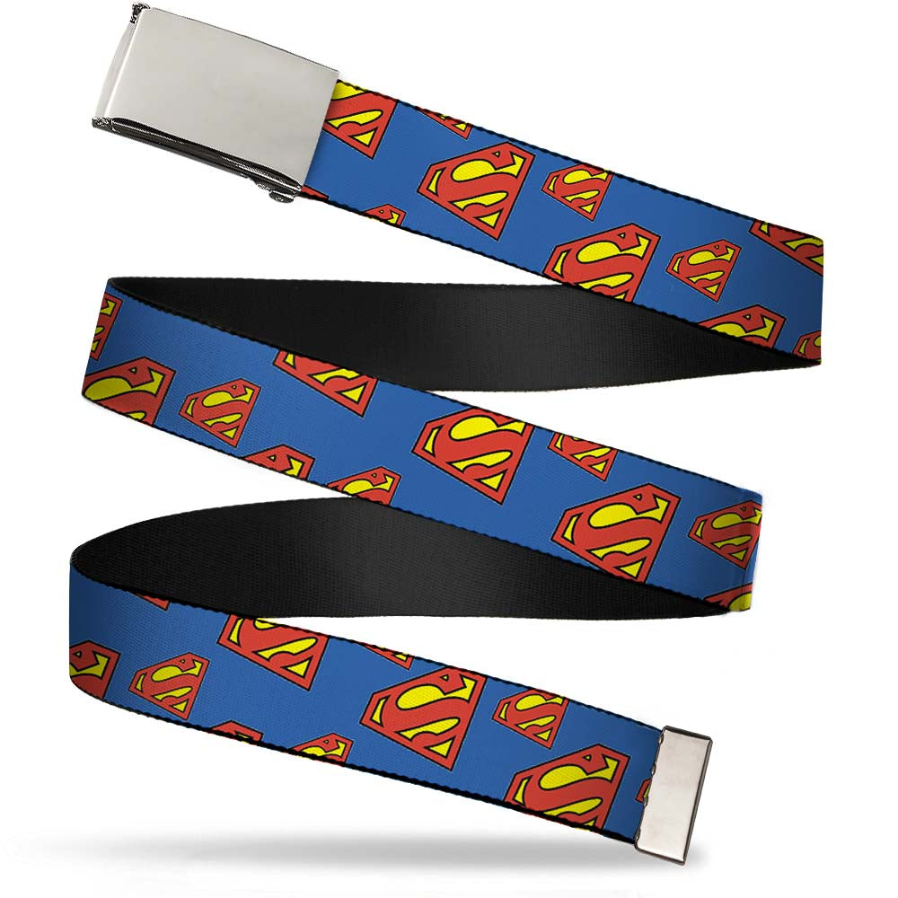 Chrome Buckle Web Belt - Super Shield Diagonal Royal Blue/Red Webbing Web Belts DC Comics