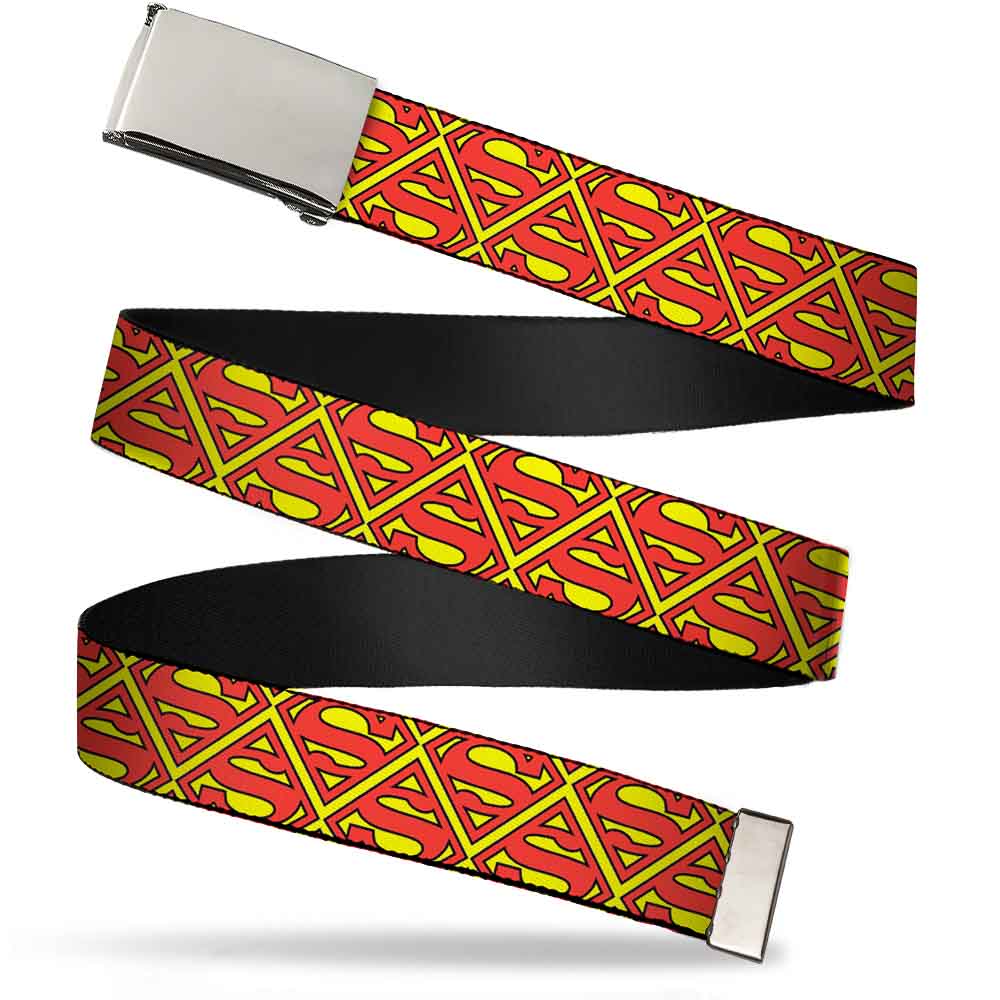 Chrome Buckle Web Belt - Super Shield Flipped Yellow/Red Webbing Web Belts DC Comics